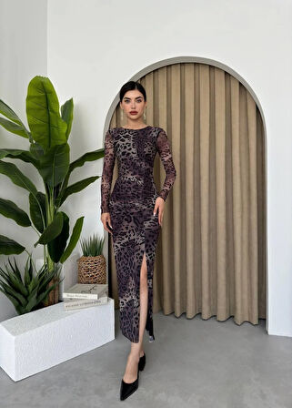 Gena Tül Midi Boy Elbise