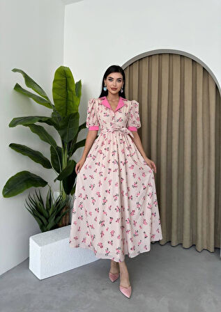 Vesoul Yakalı Midi Boy Elbise