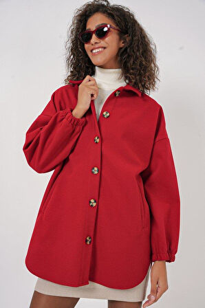 0674 Cepli Oversize Gömlek - Kırmızı