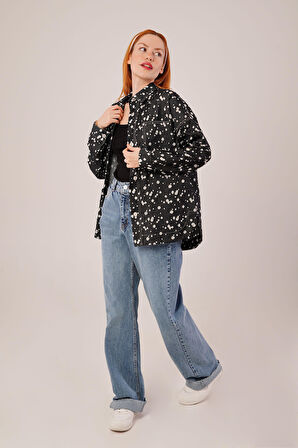 Eskitme Görünümlü Denim Siyah Gömlek