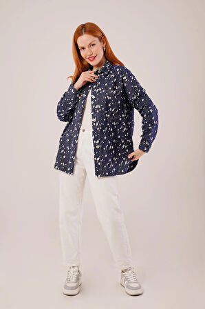 Eskitme Görünümlü Denim Mavi Gömlek