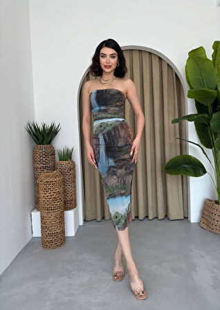 Mountain Straplez Tül Elbise