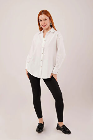 İnce Çizgi Detaylı Beyaz Gömlek