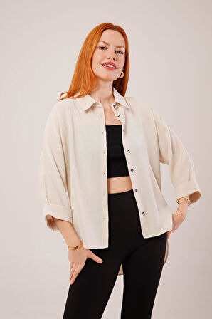 Kol Katlama Detaylı Bej Gömlek