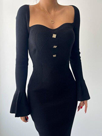 Zenica Düğme Detay Triko Elbise