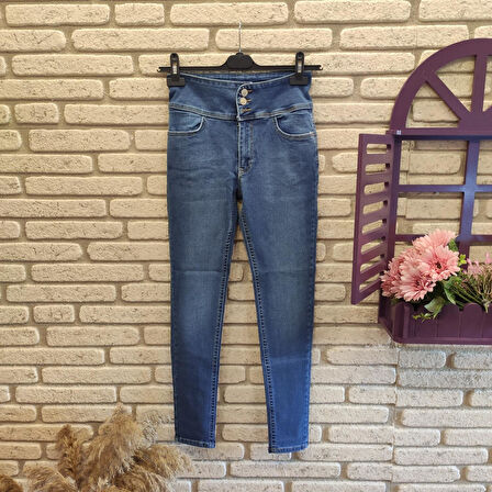 Yüksek Bel Likralı Jean Pantolon 90 Cm