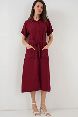 Kısa Kol Elbise 2214 - Bordo