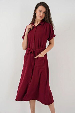 Kısa Kol Elbise 2214 - Bordo