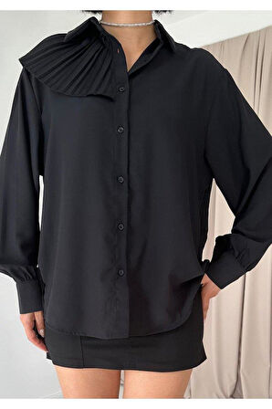 Siyah Pilise Detaylı Jesica Gömlek