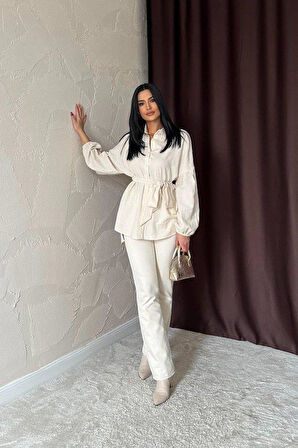 Bej Petek Jakar Kumaşlı Gömlek