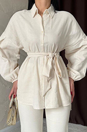 Bej Petek Jakar Kumaşlı Gömlek