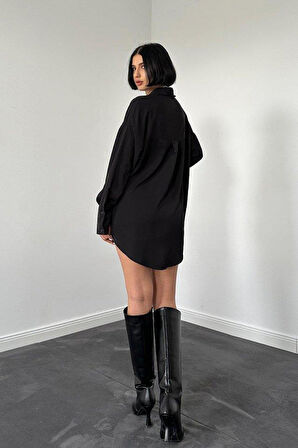 Siyah Jesica Parçalı Bağcıklı Gömlek