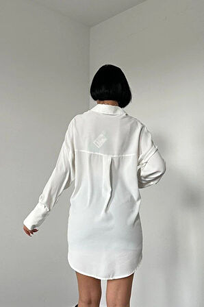 Beyaz Jesica Parçalı Bağcıklı Gömlek