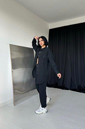 Siyah Gömlek Ve Çıtçıtlı Pantolon Takım