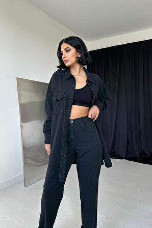 Siyah Gömlek Ve Çıtçıtlı Pantolon Takım