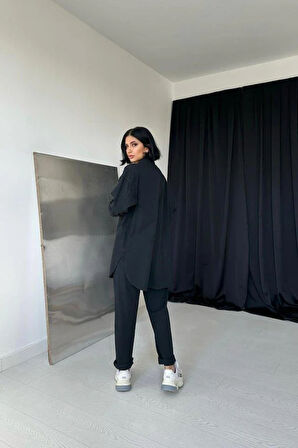 Siyah Gömlek Ve Çıtçıtlı Pantolon Takım