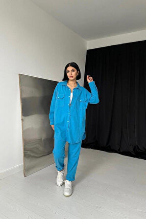 Mavi Gömlek Ve Çıtçıtlı Pantolon Takım