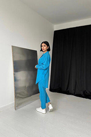 Mavi Gömlek Ve Çıtçıtlı Pantolon Takım