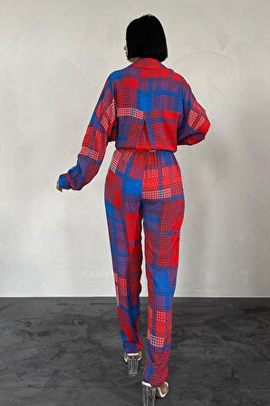 Kırmızı Klasik Kalıp Viskon Gömlek Ve Pantolontakım