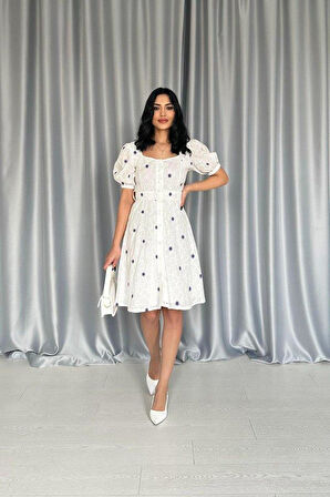 Lila Kemerli Kare Yaka Elbise