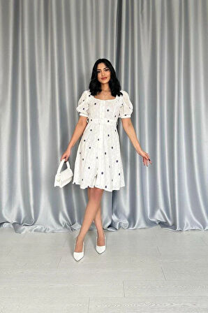 Lila Kemerli Kare Yaka Elbise