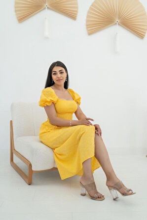 Sarı Tokalı Fisto Elbise