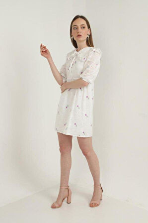 Lila Bebe Yakalı Brode Elbise