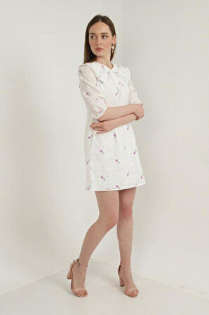 Lila Bebe Yakalı Brode Elbise