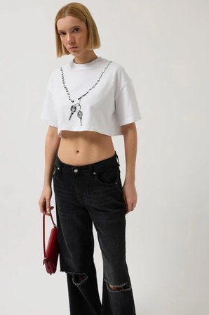Baskılı Crop T-Shirt