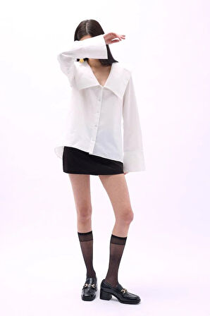 Geniş Yaka Volan Kol Gömlek