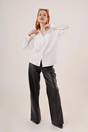 Desenli Tek Cepli Klasik Kesim Düğmeli Beyaz Gömlek