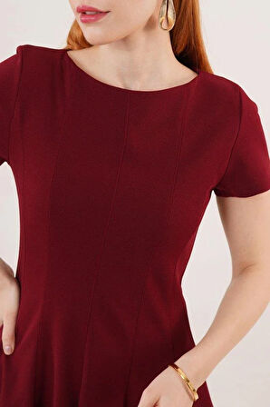 Önden Dikiş Detaylı Çan Model Bordo Elbise