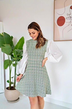 Yeşil Desenli Elbise