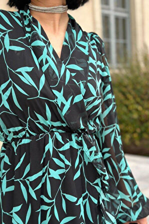 Desenli Desenli Fırfırlı Elbise