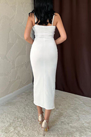 Ekru Kadife Elbise