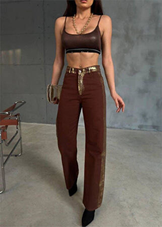 GABARDİN PALAZZO PANTOLON - Kahverengi