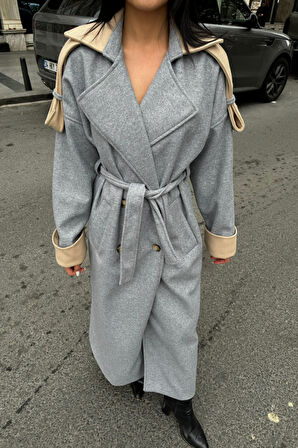 KABAN  YAKA VE MANŞET  BEJ RENKLİ - Gri