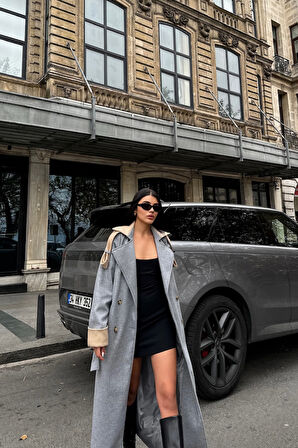 KABAN  YAKA VE MANŞET  BEJ RENKLİ - Gri