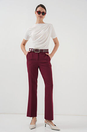6538 Kemerli İspanyol Paça Pantolon - Bordo