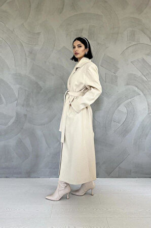 Bej Kuşaklı Midi Kaban