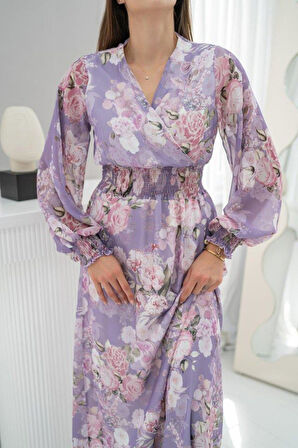 Lila Gipeli Şifon Elbise