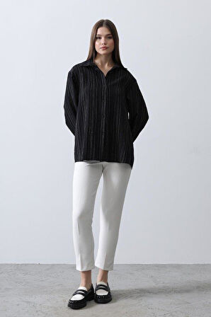 Çizgili İnce Gömlek - Siyah