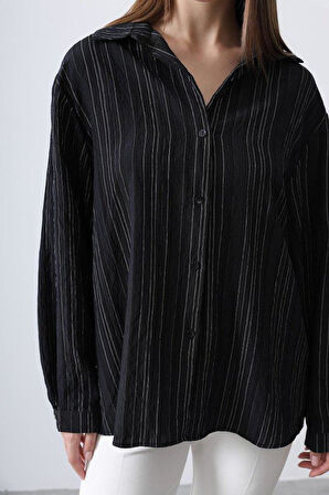 Çizgili İnce Gömlek - Siyah