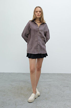 Çizgili Gömlek - Kahve