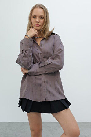 Çizgili Gömlek - Kahve