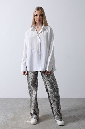 Geniş Manşet Detaylı Gömlek - Beyaz