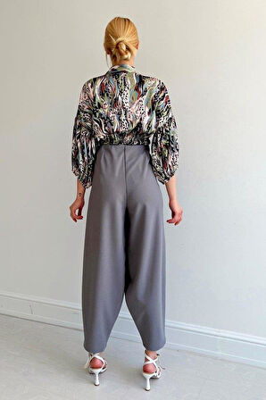 Beli Lastikli Saten Gömlek - Yeşil