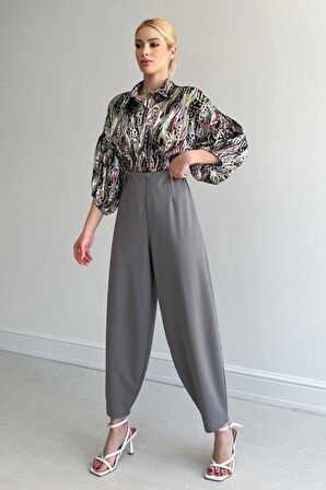 Beli Lastikli Saten Gömlek - Yeşil