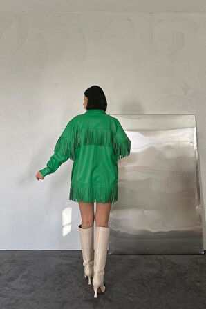 Yeşil Püsküllü Deri Gömlek