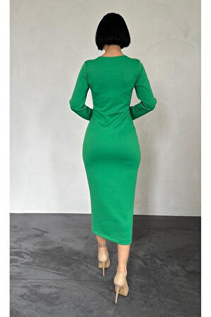 Yeşil Göğüsü Büklüm Elbise